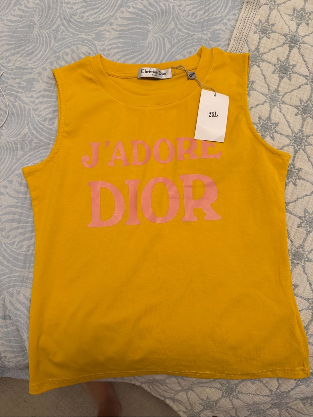 Dior J'Adore Logo Tank Top - Yellow/Pink - Picture 7 of 7